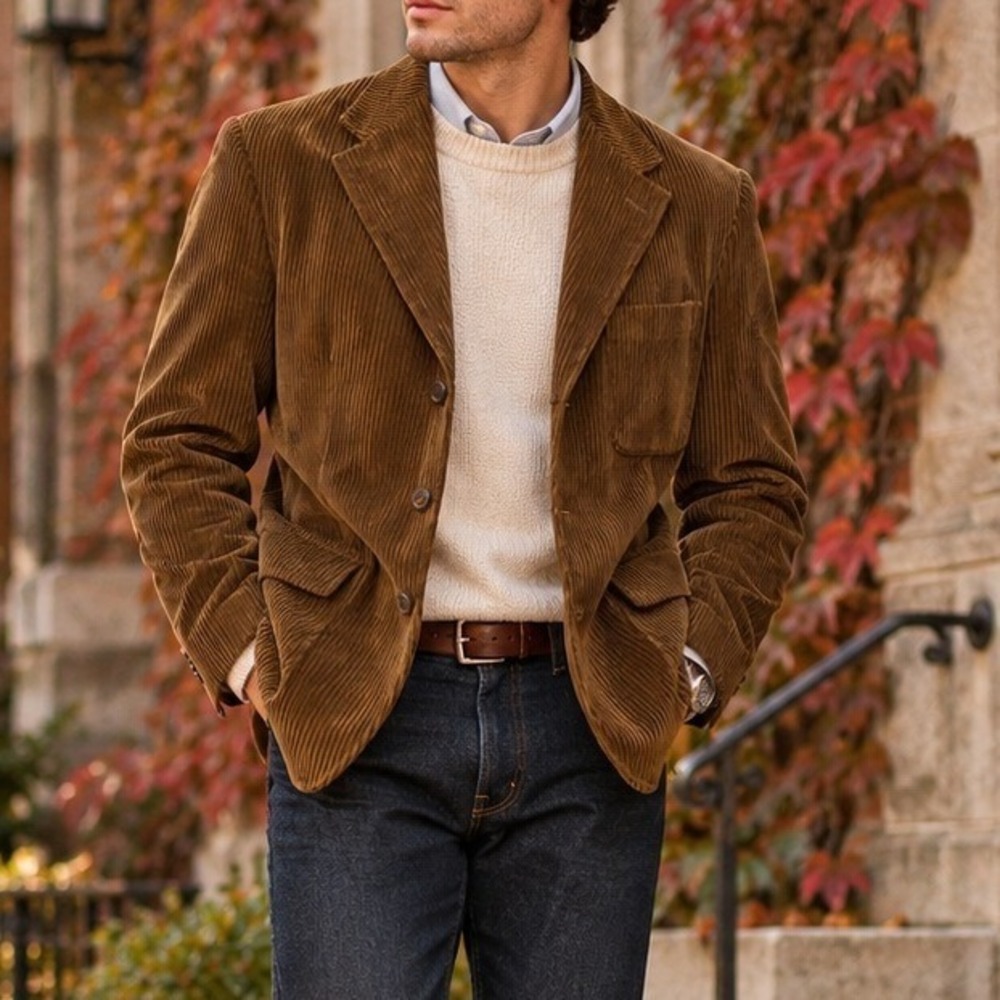Haggar Clothing Co Men's 42L Brown Corduroy Blazer Sport Coat Cottagecore